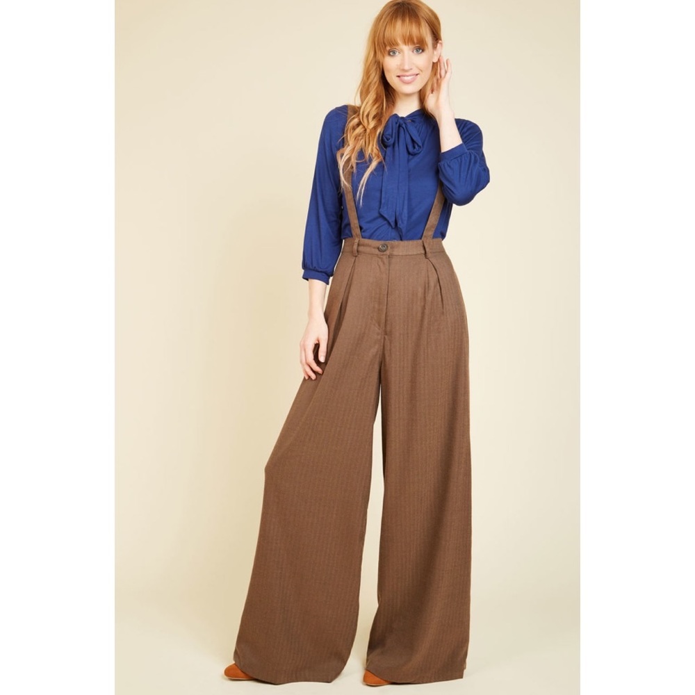 NWOT High Waisted Button Suspender Pants Wide Leg